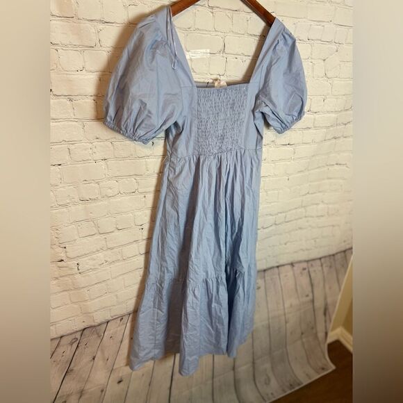 ASTR Poplin Tiered Midi Dress XS Puff Sleeve Blue NWT - Picture 12 of 12